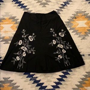 Black with White Embroidery MIDI Skirt